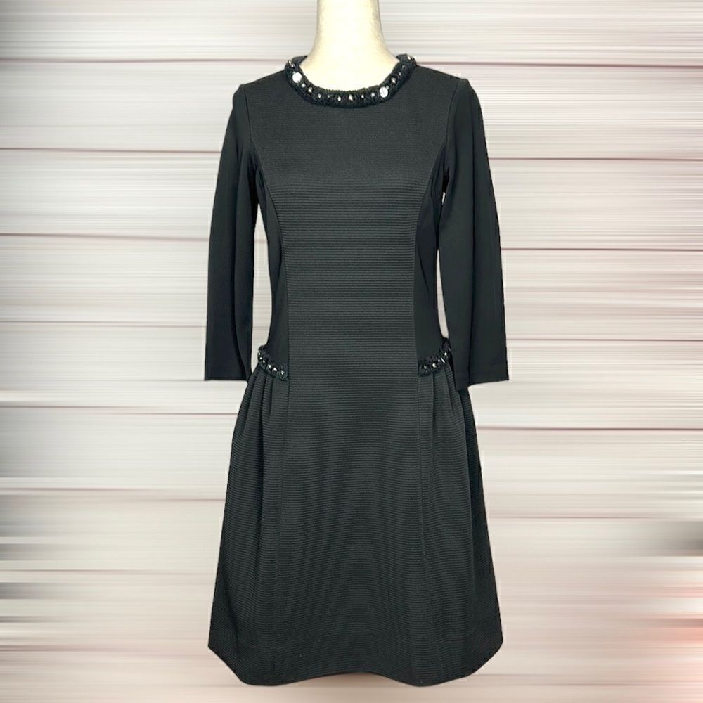 Rickie Freeman for Teri Jon Black Raw Edge Trim Sheath Dress size 8